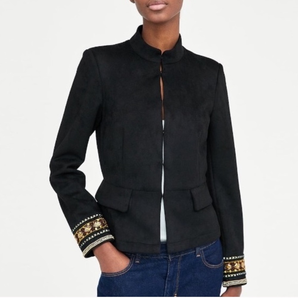 ZARA EMBROIDERED FAUX SUEDE JACKET SIZE XS